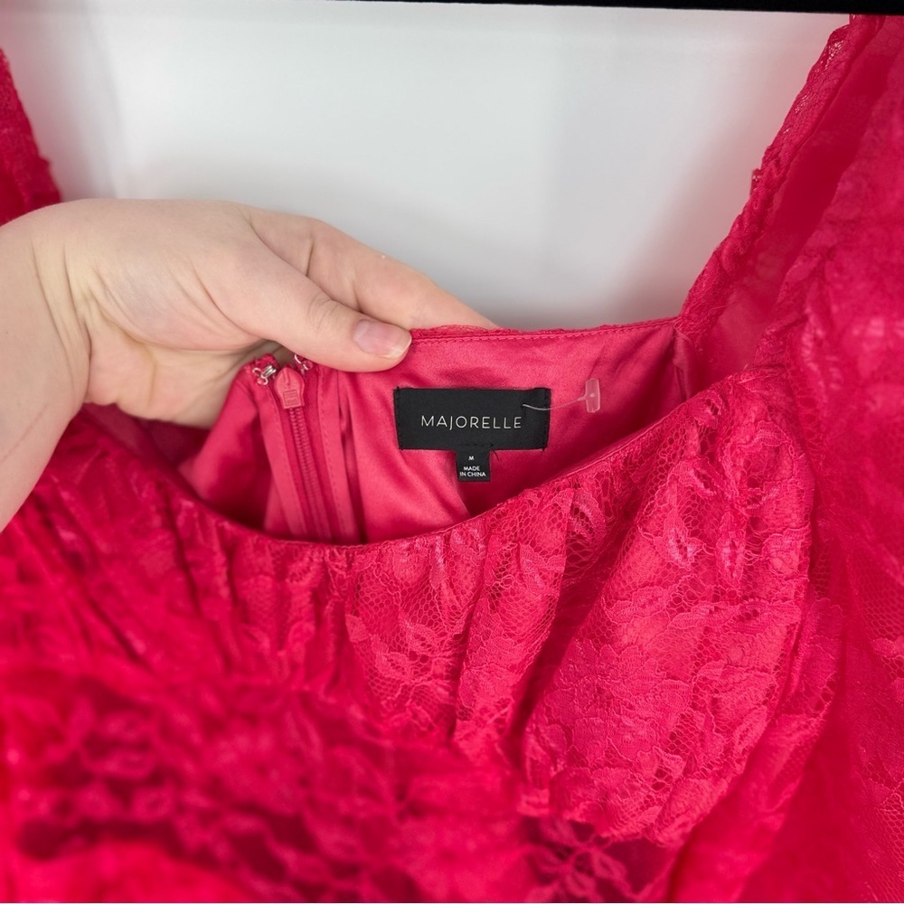 Majorelle Brielle Pink Lace Tiered Puff Sleeve Balloon Sleeve Barbie Mini Dresss - Picture 8 of 9